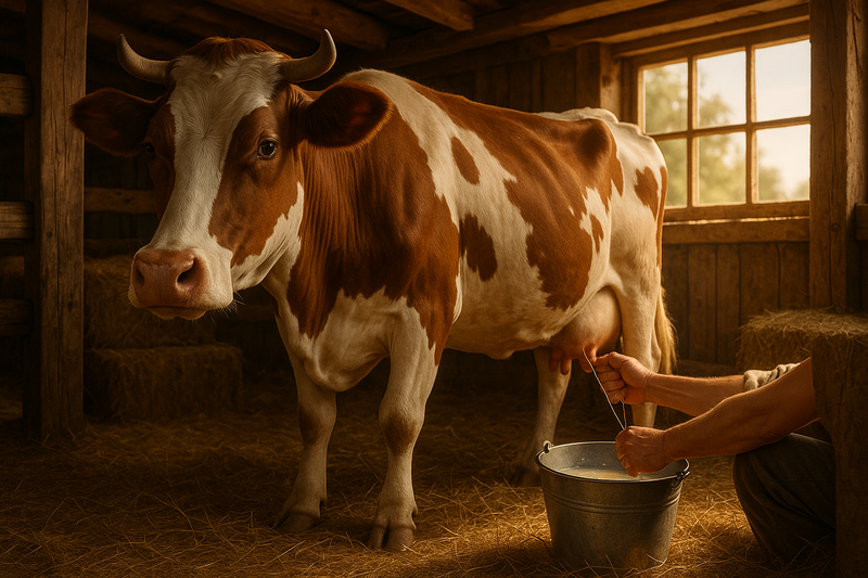 cow with giving milk
